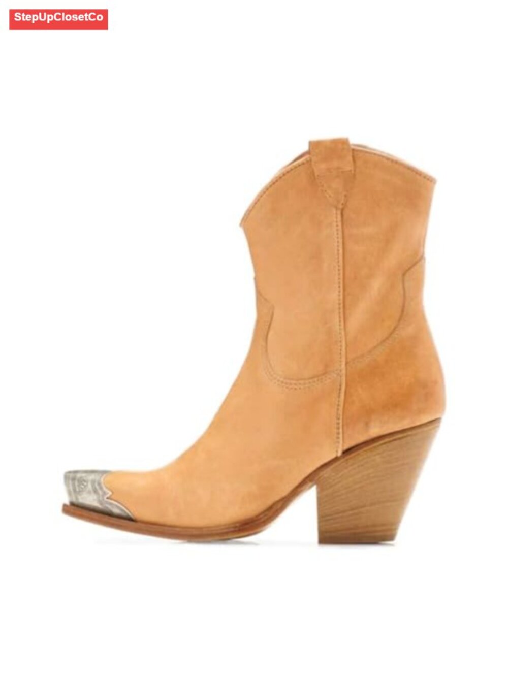 Western Cowgirl Faux Leather Ankle Boots Metal Snip Toe Block Heel Side Zip